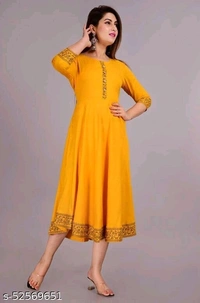 Yellow Golden Printed Border Anarkali Kurti - M