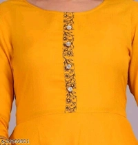 Yellow Golden Printed Border Anarkali Kurti - XXL
