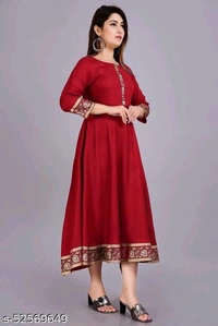 Maroon Golden Printed Border Anarkali Kurti - M