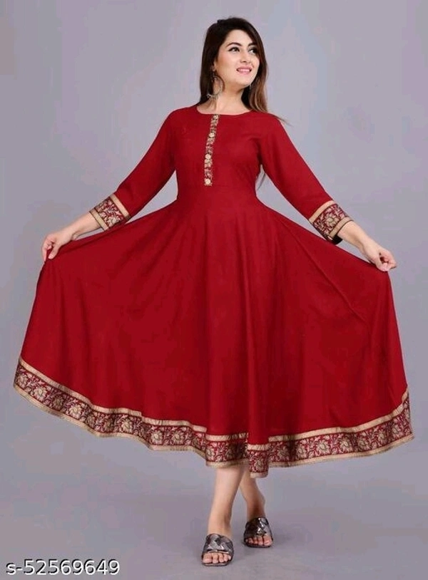 Maroon Golden Printed Border Anarkali Kurti - L
