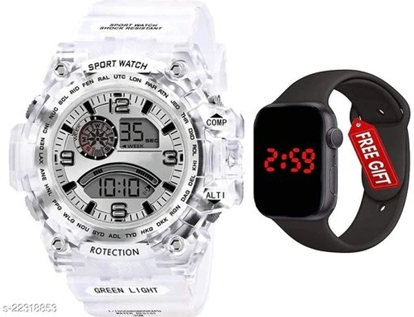 New Digital RTK704 White Dial Transperent Strap Sports Watch Get Square Led Watch Free Watch For Boys