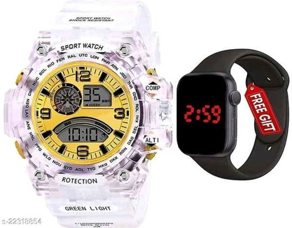 New Digital RTK705 Golden Dial Transperent strap Sports Watch Get Square Led Watch Free Watch For Boys