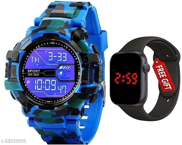 New Digital RTK703 Straight Blue Sports Watch Get Square Led Watch Free Watch For Boys