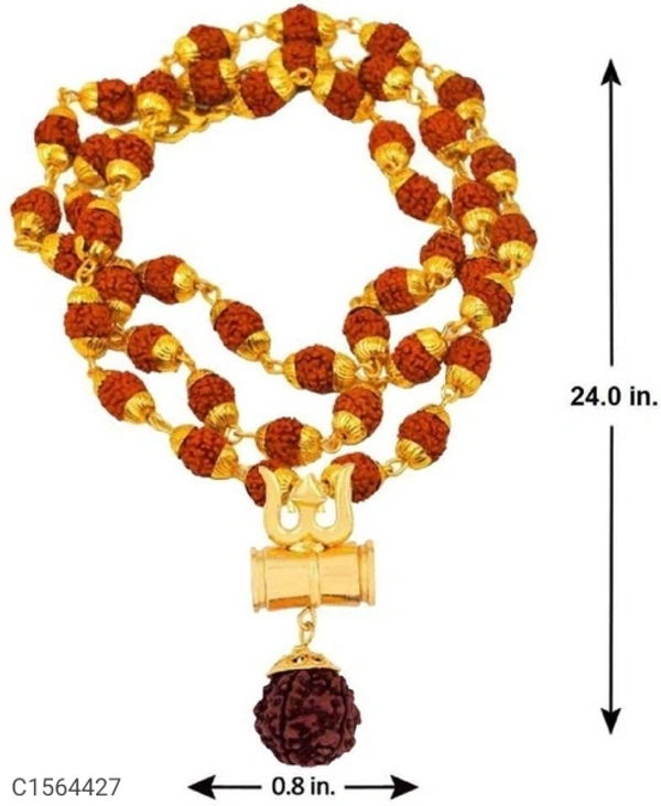 Precious Mens Gold Plated Rudraksha Pendant Mala