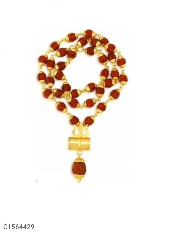Precious Mens Gold Plated Rudraksha Pendant Mala