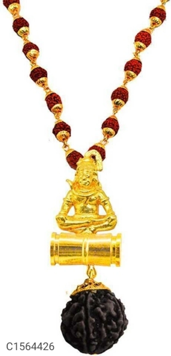 Precious Mens Gold Plated Rudraksha Pendant Mala