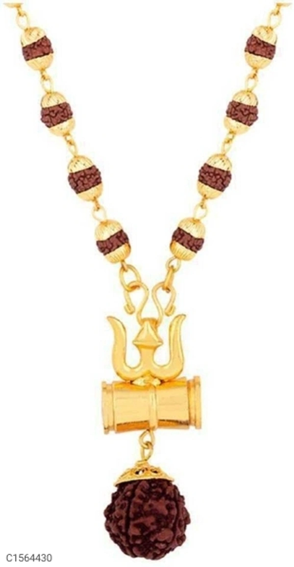 Precious Mens Gold Plated Rudraksha Pendant Mala