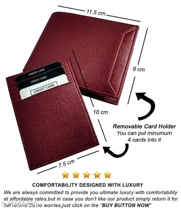 Leather Wallet For Men, PU Leather Gents Purse Removable Card Holder Brown