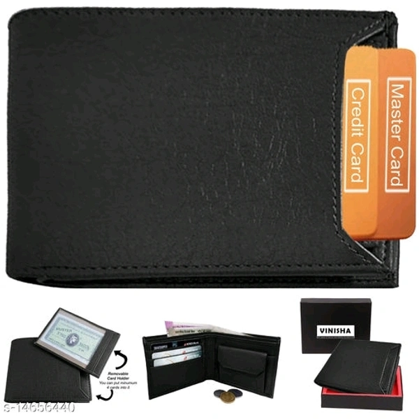 Leather Wallet For Men, PU Leather Gents Purse Removable Card Holder Black