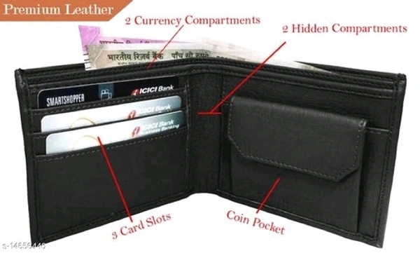 Leather Wallet For Men, PU Leather Gents Purse Removable Card Holder Black