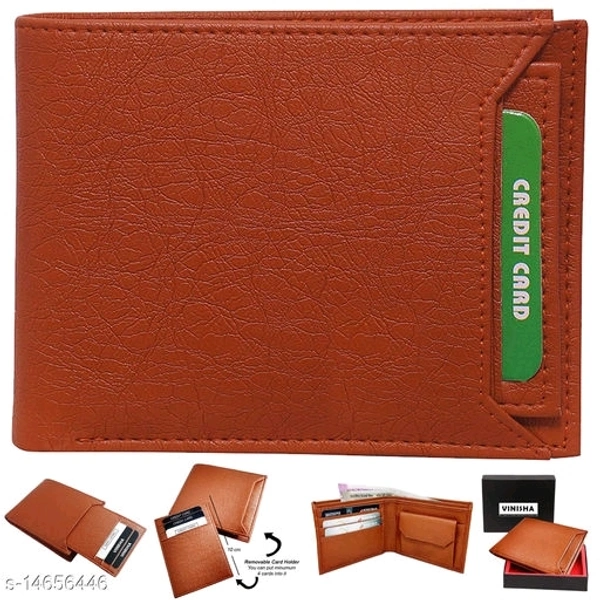 Leather Wallet For Men, PU Leather Gents Purse Removable Card Holder Tan