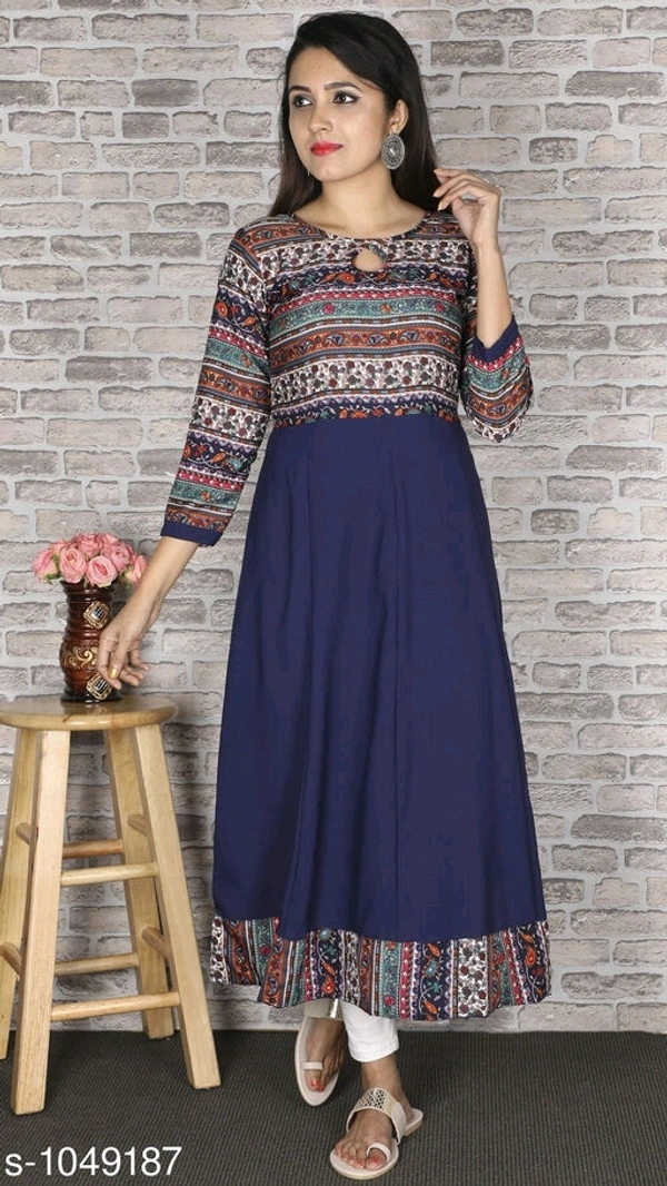 Women's Printed Crepe Anarkali Kurti - XS