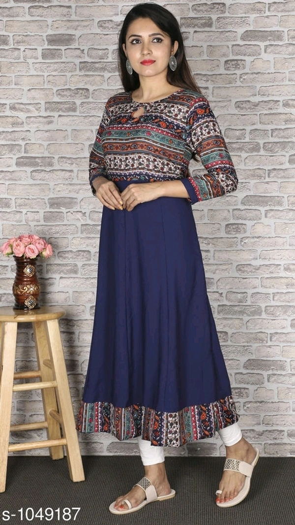 Women's Printed Crepe Anarkali Kurti - XS