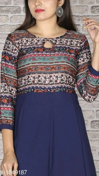 Women's Printed Crepe Anarkali Kurti - XS