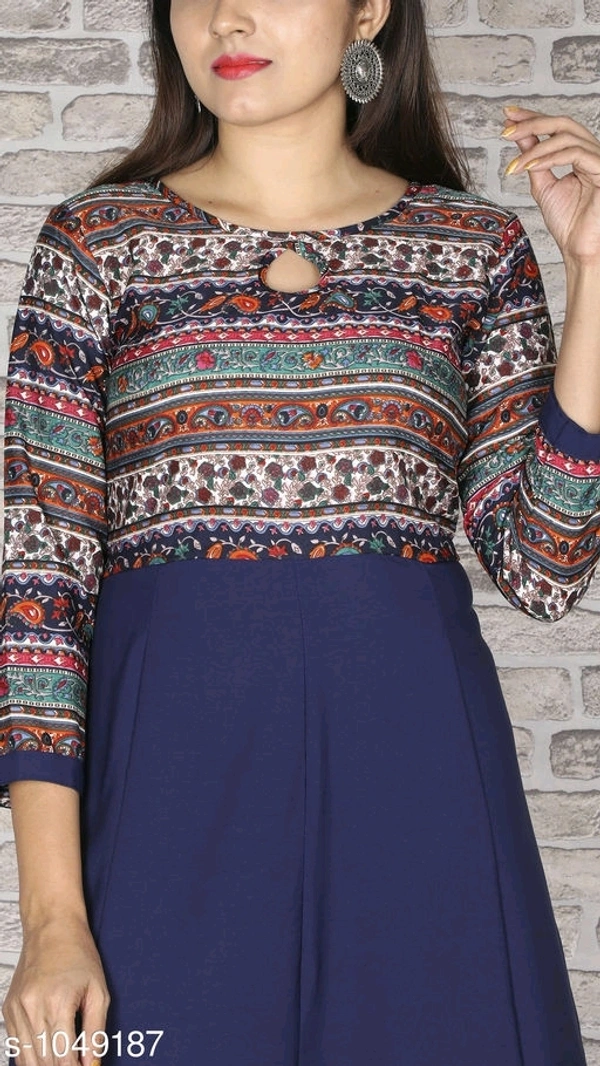 Women's Printed Crepe Anarkali Kurti - XS