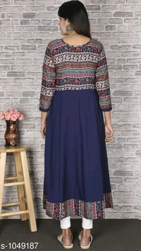 Women's Printed Crepe Anarkali Kurti - XS