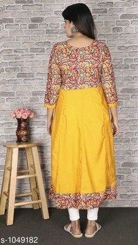 Women Crepe Flared Printed Yellow Kurti - 7XL
