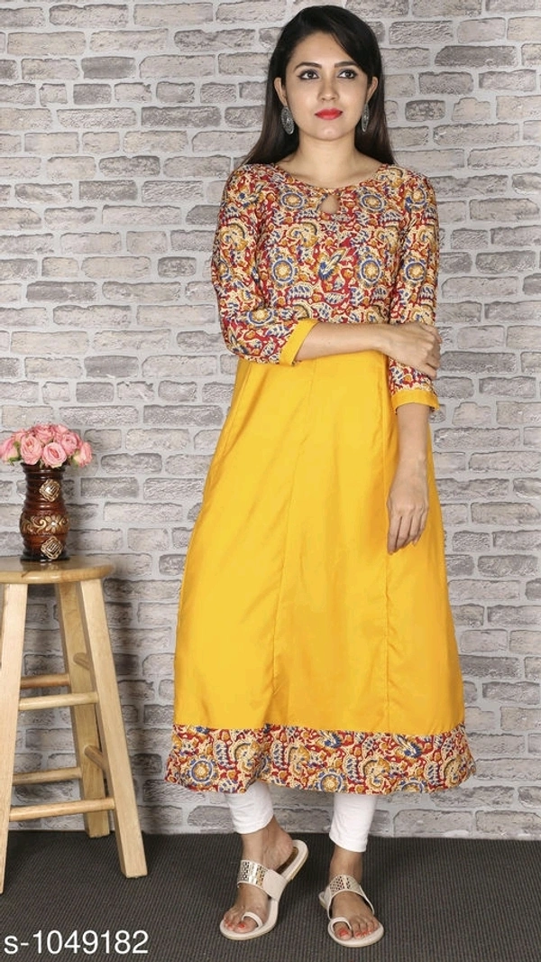 Women Crepe Flared Printed Yellow Kurti - 7XL