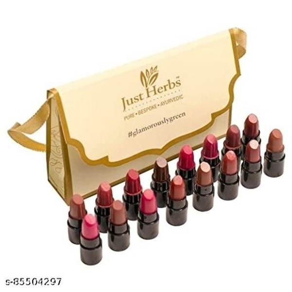 Just Herbs Ayurvedic Creamy Matte Lipstick Set For Lip Hydrating & Moisturizing, Suitable For All Indian Tones 38gm ( Pack of 16)