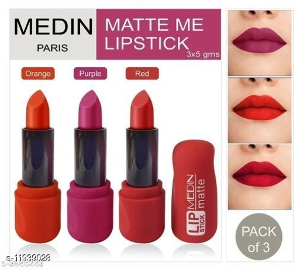 Navaratri Combo Of Pink Red Maroon Color Medin Paris Super Matte Lipstick with New Sades (Pack of 3)
