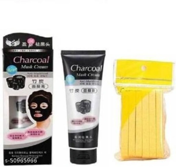 VISYA BEAUTY Facial Cleaning Wash Puff Sponge 12 Stick, Charcoal Anti-Blackhead Peel Off Cream - 100Gram (2 Items in the set)  (2 Items in the set)