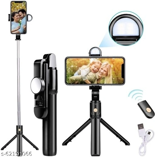 Homeschooling ideas Bluetooth Extendable Selfie Stick with Wireless Remote & 2 Level Fill Light for Making TIK Tok, Vlog Videos etc, and Tripod Stand Selfie Stick for for Mobile and All Smart Phones (Black)set of1 Mobile Holders