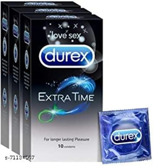 Durex Extra Time Condoms for Men - 10 Count (Pack of 3) |Performa Lubricant for Long Lasting Climax Delay|Suitable for use with lubes & toys