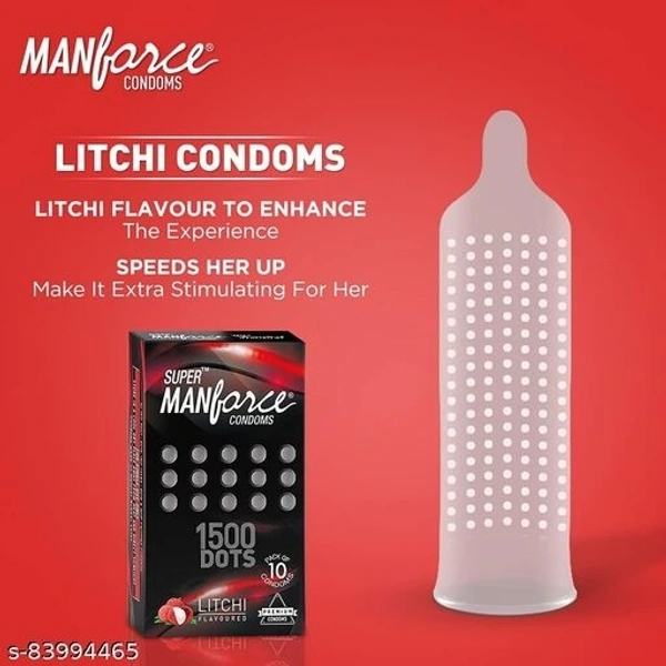 Manforce Litchi 1500 Dots Flavoured & Dotted for Extra Stimulation Condom - (10 pcs each)
