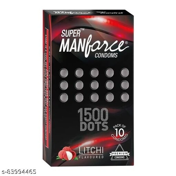 Manforce Litchi 1500 Dots Flavoured & Dotted for Extra Stimulation Condom - (10 pcs each)