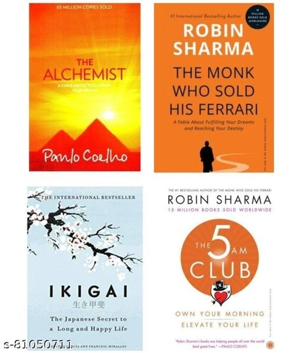Combo Book Fiction : The Monk Who Sold His Ferrari + IKIGAI + The 5 AM Club + The Alchemist | Set Of Four Books (Paperback, Robin Sharma, Garcia Hector, Paulo Coelho) 4books