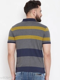 Austin Wood Men's Grey Striped Polo Neck T-shirt - XL