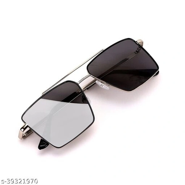 Retro Rectangular Aviator Sunglasses Premium Glass Lens  Flat Metal Sun Glasses Men Women - Free Size