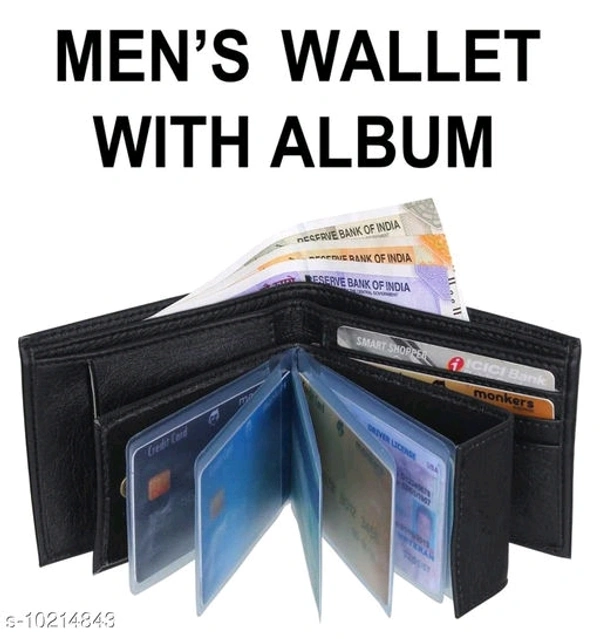 Trendy Men Black Two Fold PU Wallet  - Free Size