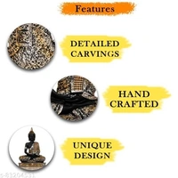 Global Grabbers Polyresin Sitting Buddha Idol Statue Showpiece For Home Living Room Bedroom Decor Decoration House Warming Gift Gifting Items-(SIL2_BLK-BS2)