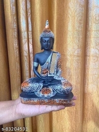 Global Grabbers Polyresin Sitting Buddha Idol Statue Showpiece For Home Living Room Bedroom Decor Decoration House Warming Gift Gifting Items-(SIL2_BLK-BS2)
