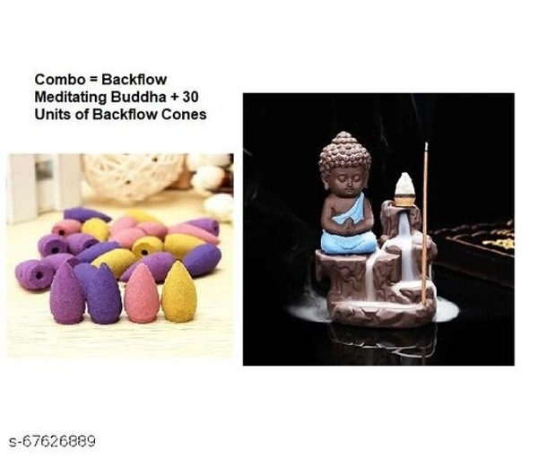combo set of backflow smoke meditating monk buddha blue + 30 units