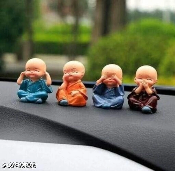 Handcrafted Marble Baby Laughing Buddha Statue Home Decor Showpiece Idol (6 x 4 x 3 cm, Multicolour) - Set of 4
