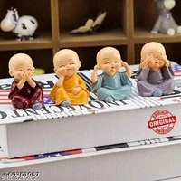 Handcrafted Marble Baby Laughing Buddha Statue Home Decor Showpiece Idol (6 x 4 x 3 cm, Multicolour) - Set of 4