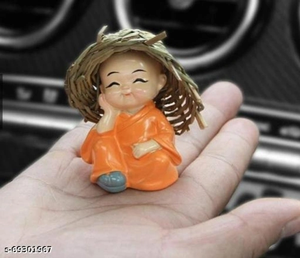 Handcrafted Marble Baby Laughing Buddha Statue Home Decor Showpiece Idol (6 x 4 x 3 cm, Multicolour) - Set of 4