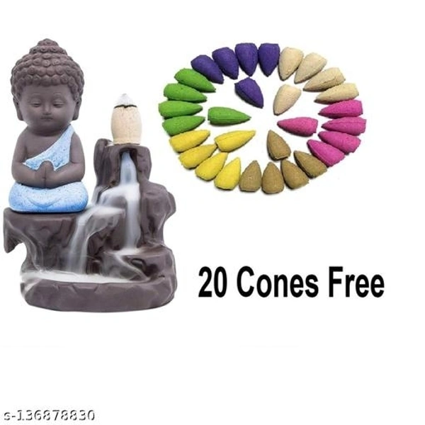 Ashi Enterprises Smoke Buddha Backflow incense burner with 20 Free Smoke Backflow Incense Cone