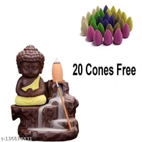 Ashi Enterprises Smoke Buddha Backflow incense burner with 20 Free Smoke Backflow Incense Cone