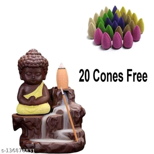 Ashi Enterprises Smoke Buddha Backflow incense burner with 20 Free Smoke Backflow Incense Cone