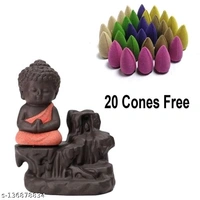Ashi Enterprises Smoke Buddha Backflow incense burner with 20 Free Smoke Backflow Incense Cone