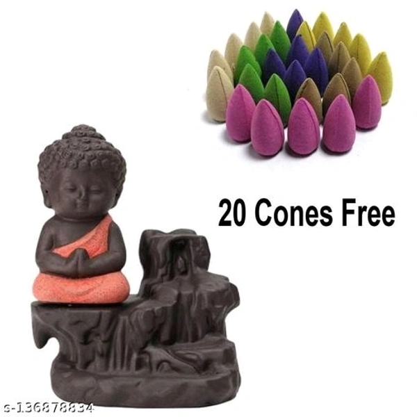 Ashi Enterprises Smoke Buddha Backflow incense burner with 20 Free Smoke Backflow Incense Cone