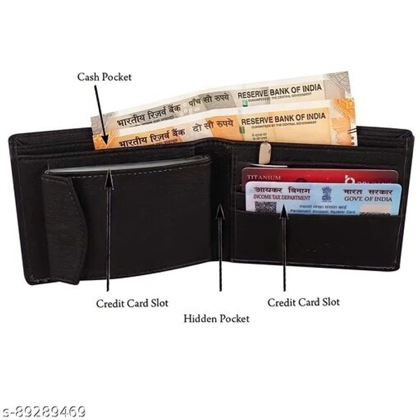 Stylish Men Casual Black Artificial Leather Wallet Mini - Free Size