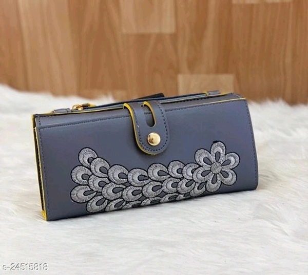 Beautiful Women's Grey PU Wallet  - Free Size