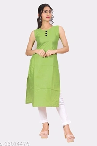 Kangobi Fashion Women's Solid Cotton Slub Straight Kurta - L