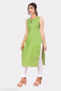 Kangobi Fashion Women's Solid Cotton Slub Straight Kurta - L