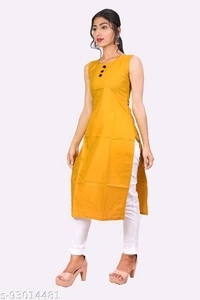 Kangobi Fashion Women's Solid Cotton Slub Straight Kurta - M