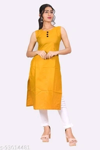 Kangobi Fashion Women's Solid Cotton Slub Straight Kurta - M
